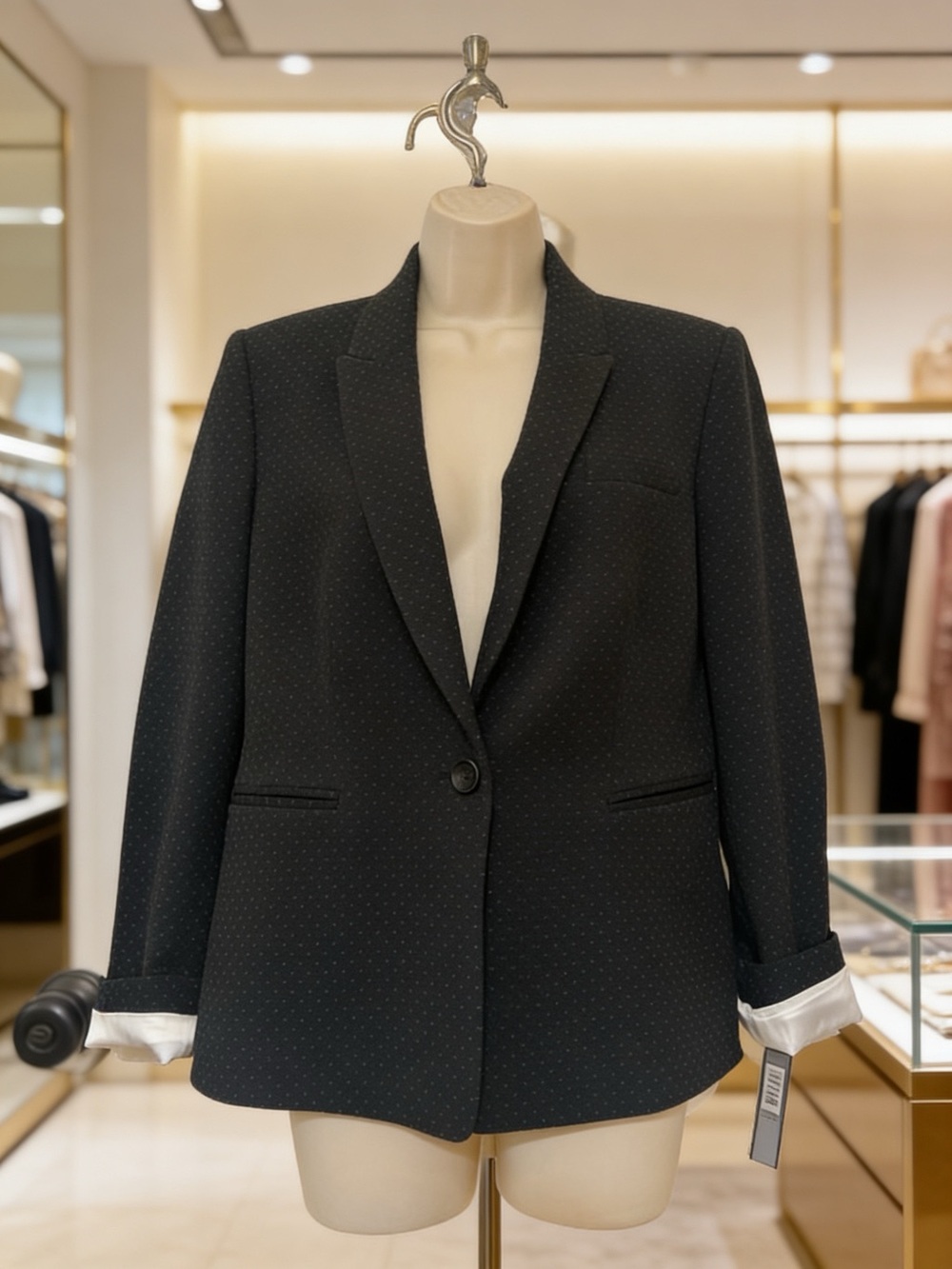 NWT Tahari Arthur S Levine Black Polka Dot One Button Career Blazer 10P